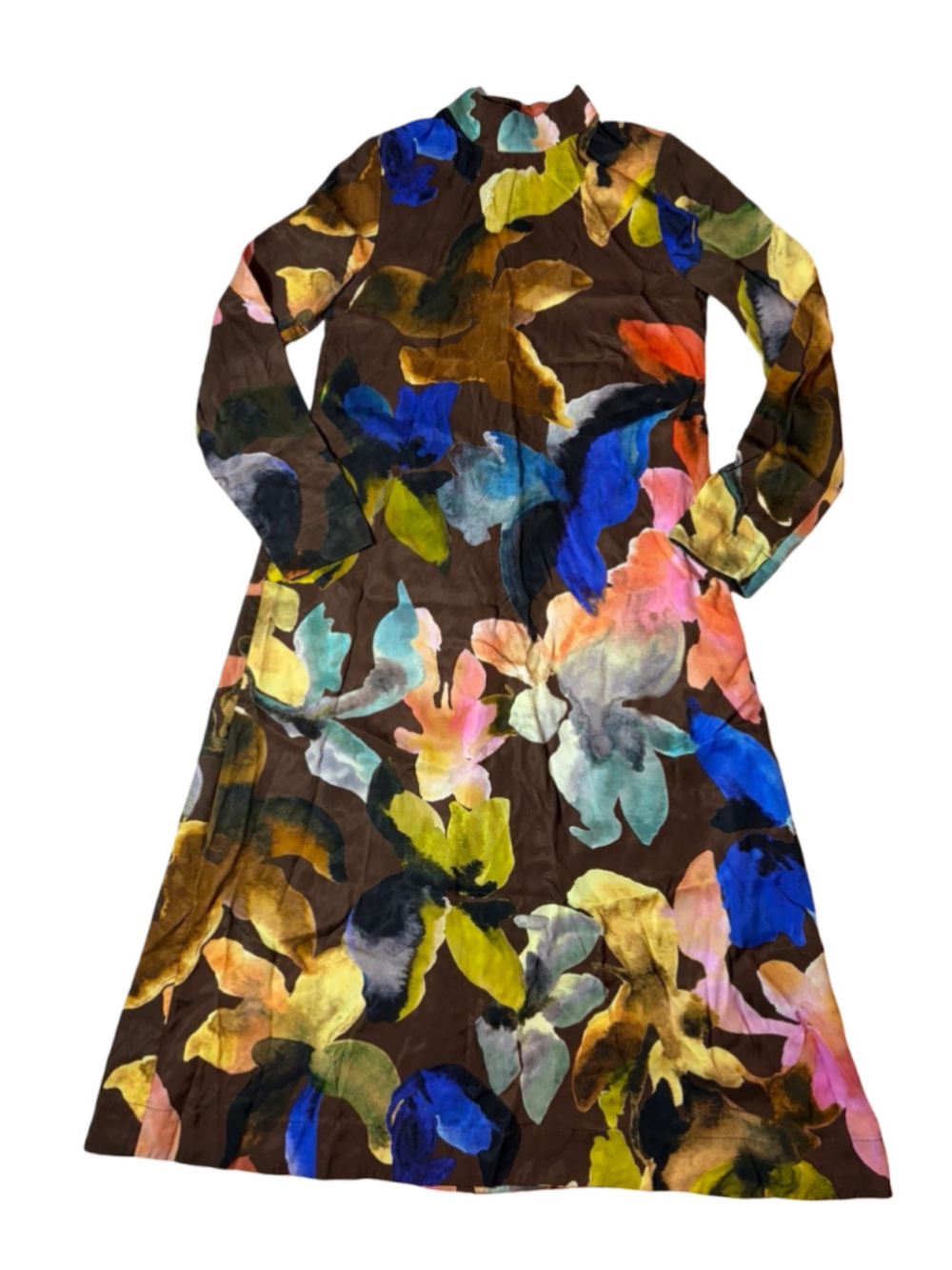 Stine Goya Aquarelle Garden Floral Midi Dress Chocolate Tencel Artsy XS